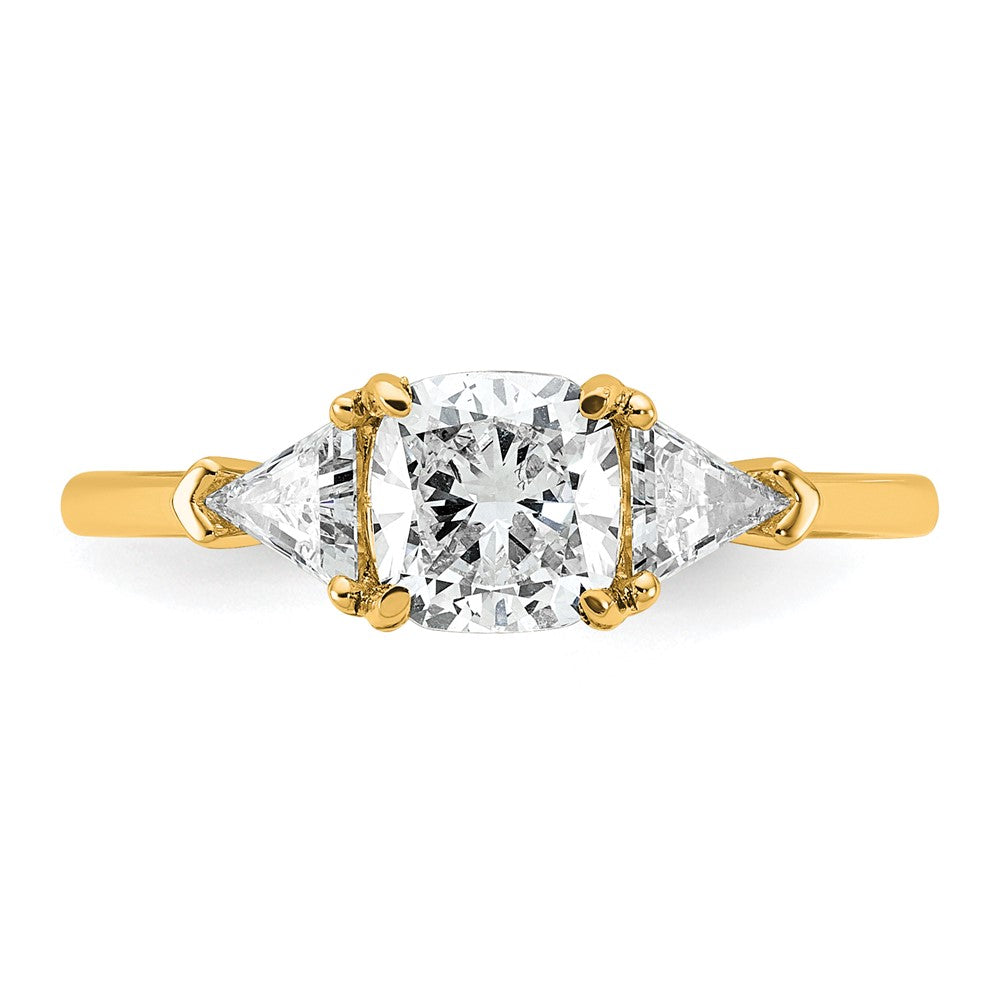 14K Yellow Gold 1 1/2 carat Certified Lab Grown Diamond VS/SI+ G+ Cushion and Triangle Complete Three Stone Engagement Ring