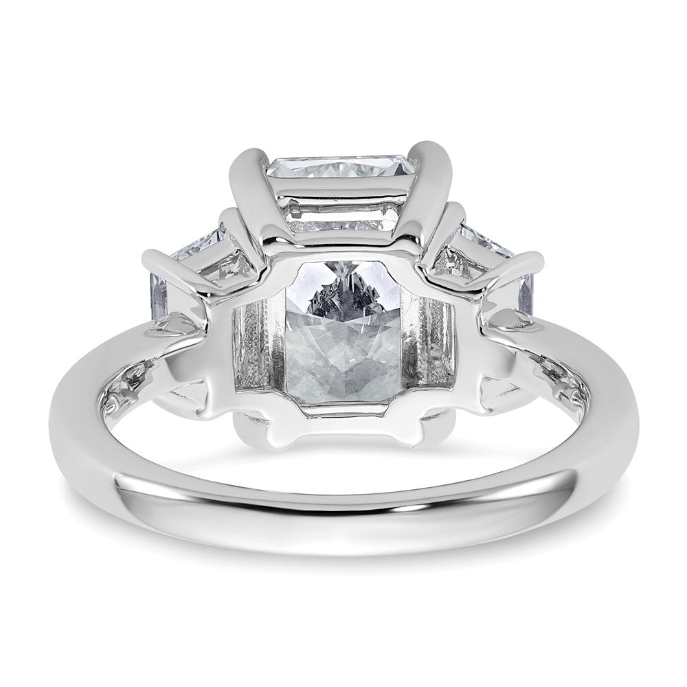14K White Gold 4 carat Lab Grown Diamond VS+ F+ Radiant and Trapezoid Complete Three Stone Engagement Ring