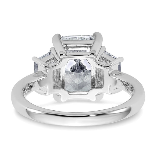 14K White Gold 4 carat Lab Grown Diamond VS+ F+ Radiant and Trapezoid Complete Three Stone Engagement Ring