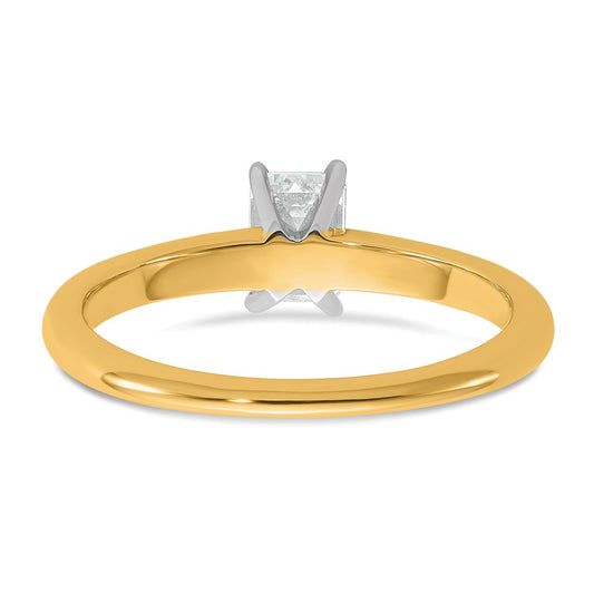 14K Two-Tone Gold Two-tone 1/2 carat Certified Lab Grown Diamond VS+ F+ Emerald Solitaire Complete Engagement Ring