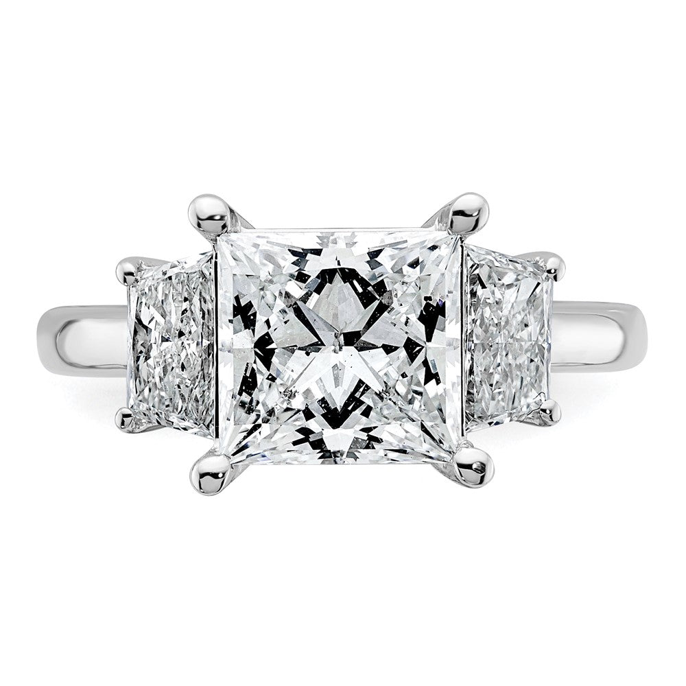 14K White Gold 1 carat Lab Grown Diamond VS+ F+ Trapezoid 3 carat Princess Center Semi Mount Three Stone Engagement Ring