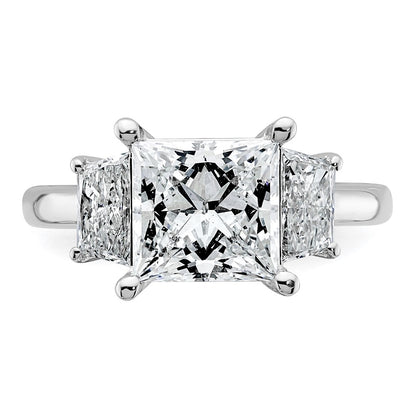 14K White Gold 1 carat Lab Grown Diamond VS+ F+ Trapezoid 3 carat Princess Center Semi Mount Three Stone Engagement Ring