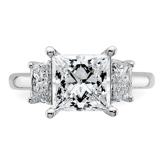 14K White Gold 1 carat Lab Grown Diamond VS+ F+ Trapezoid 3 carat Princess Center Semi Mount Three Stone Engagement Ring