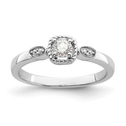 14K White Gold Rope Edge Petite 1/4 carat Round Diamond Complete Promise/Engagement Ring
