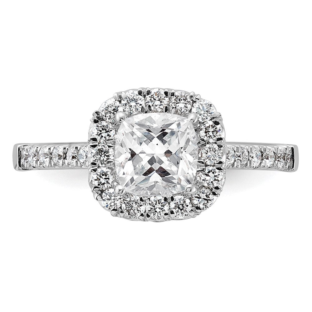 True Origin 14K White Gold 1/2 carat Lab Grown Diamond VS+ F+ Semi-Mount Cushion Halo Engagement Ring