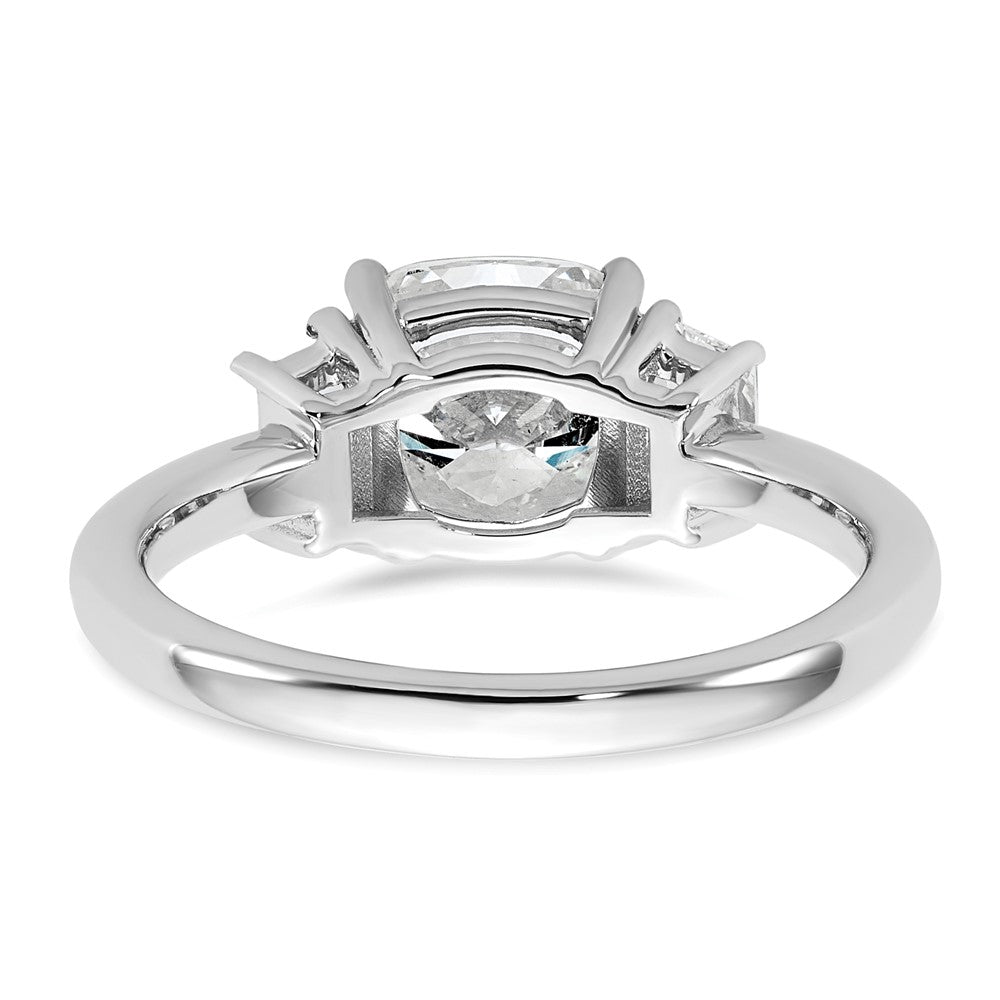 14K White Gold  1/2 carat Lab Grown Diamond VS+ F+ Half Moon 2 carat Cushion Center Semi Mount Three Stone Engagement Ring