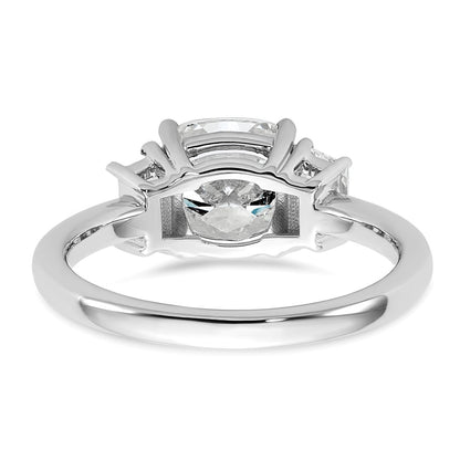 14K White Gold  1/2 carat Lab Grown Diamond VS+ F+ Half Moon 2 carat Cushion Center Semi Mount Three Stone Engagement Ring