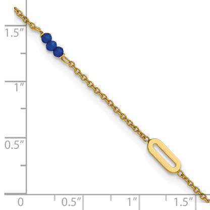 14K Yellow Gold Polished Blue Spinel Beads and Ovals 9 Inch Plus 1 Inch Extender - Total 10 Inch Anklet