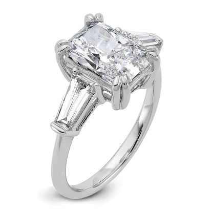14K White Gold 3 3/4 carat Certified Lab Grown Diamond VS+ F+ Radiant with Tapered Baguette Sides Complete Engagement Ring