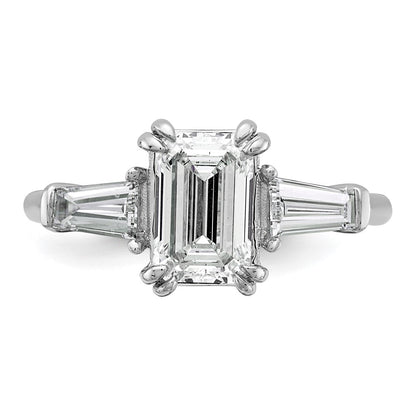 14K White Gold 2 1/5 carat Lab Grown Diamond VS+ F+ Complete Emerald and Tapered Baguette Engagement Ring