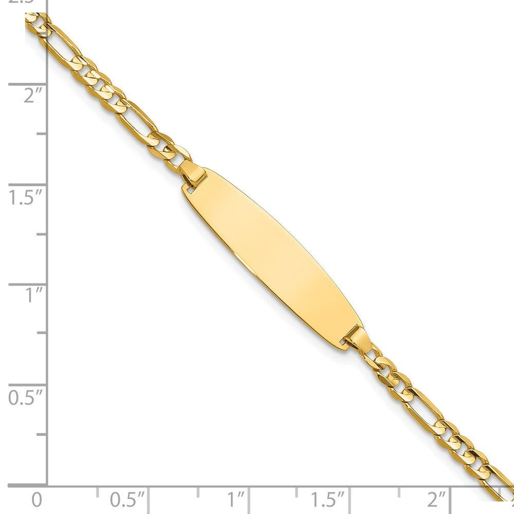 14K Yellow Gold Polished Solid Chain/Solid Plate 3.0mm Figaro Link 25.5x7.3mm Plate 7 Inch ID Bracelet