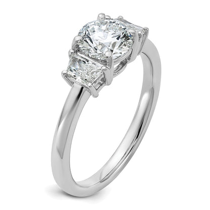 14K White Gold 3/8 carat Lab Grown Diamond VS+ F+ Trapezoid Sidestones Holds 1 carat Center Round Semi Mount Engagement Ring