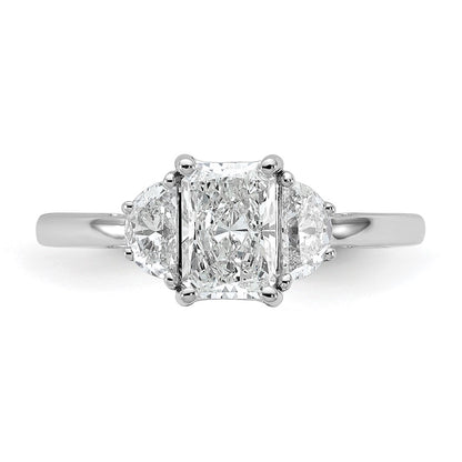 14K White Gold 1 3/8 carat Certified Lab Grown Diamond VS/SI+ G+ Radiant and Half Moon Complete Three Stone Engagement Ring
