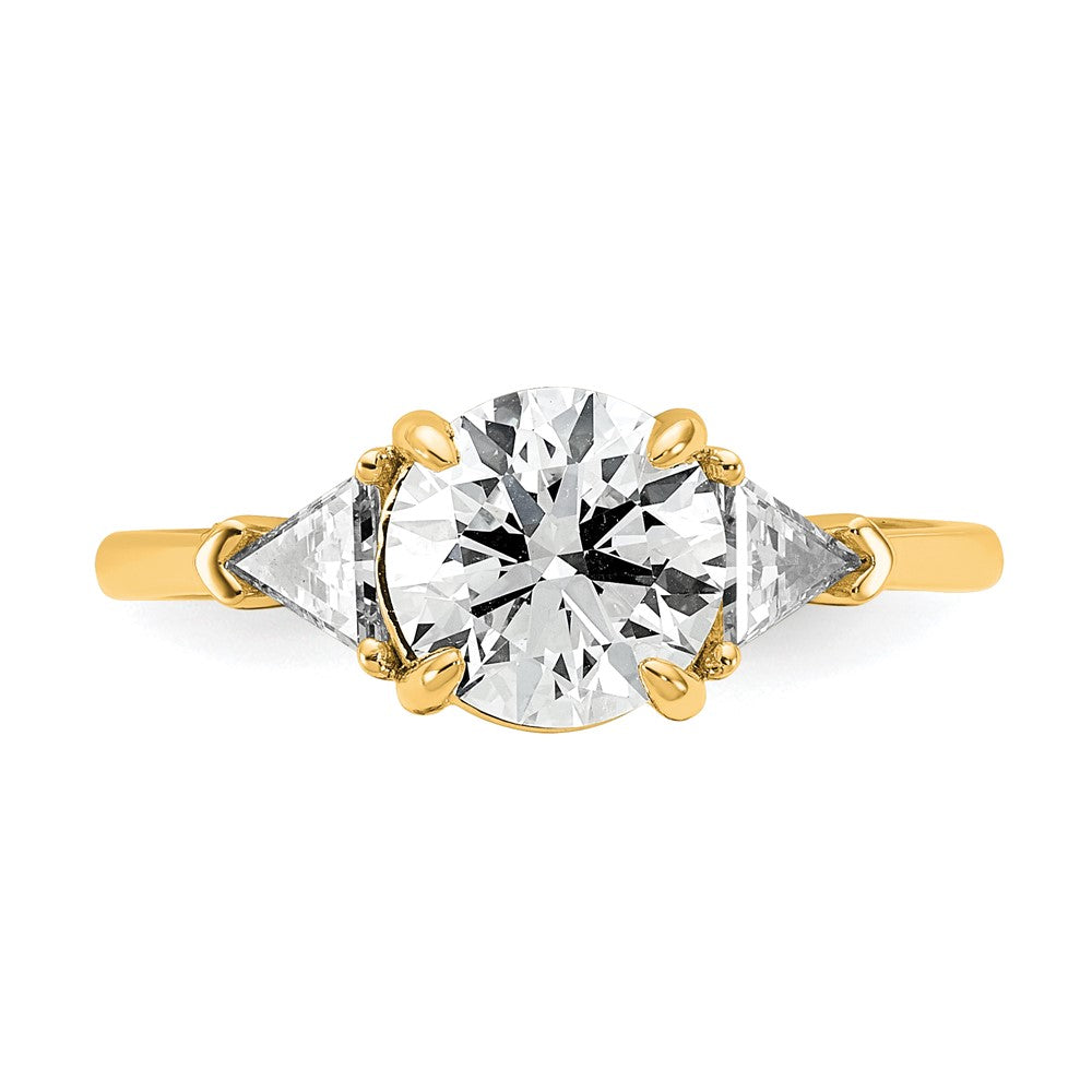 14K Yellow Gold 2 carat Certified Lab Grown Diamond VS/SI+ G+ Round and Triangle Complete Three Stone Engagement Ring