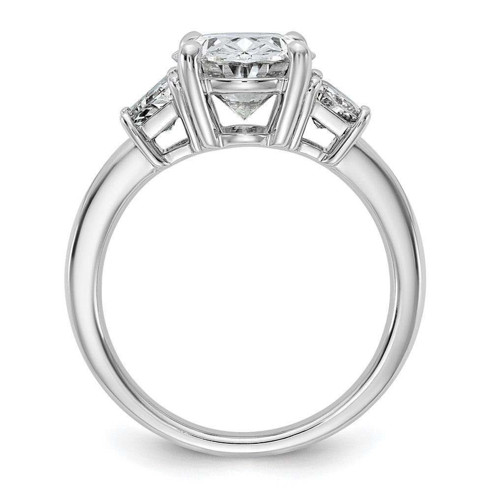 14K White Gold 4 carat Certified Lab Grown Diamond VS+ F+ Oval and Trapezoid Complete Three Stone Engagement Ring