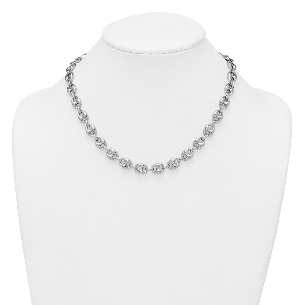 Sterling Silver Rhodium-plated Puffed Anchor/Mariner Link 18 Inch Necklace