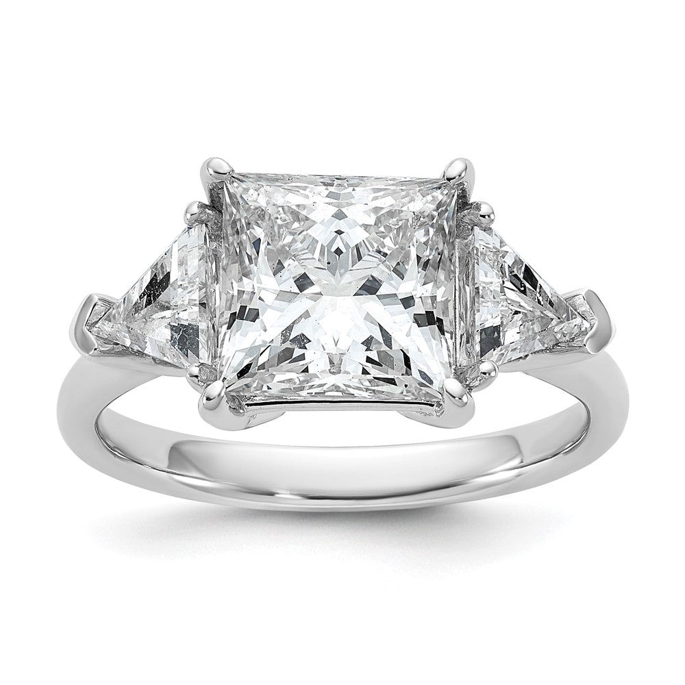 14K White Gold 1 1/8 carat Lab Grown Diamond VS+ F+ Trillion and 3 carat Princess Center Semi Mount Three Stone Engagement Ring