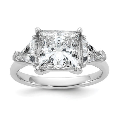 14K White Gold 1 1/8 carat Lab Grown Diamond VS+ F+ Trillion and 3 carat Princess Center Semi Mount Three Stone Engagement Ring