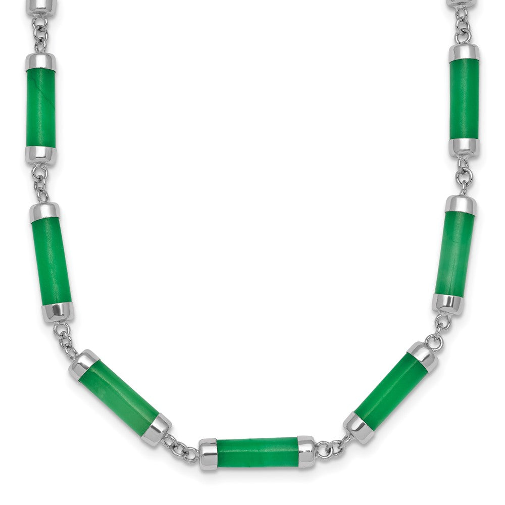 Sterling Silver Rhodium-plated Polished Jade Bars 16.75 Inch with 0.5 Inch Extension Necklace