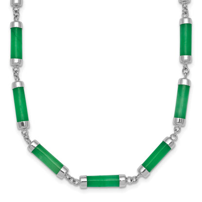 Sterling Silver Rhodium-plated Polished Jade Bars 16.75 Inch with 0.5 Inch Extension Necklace
