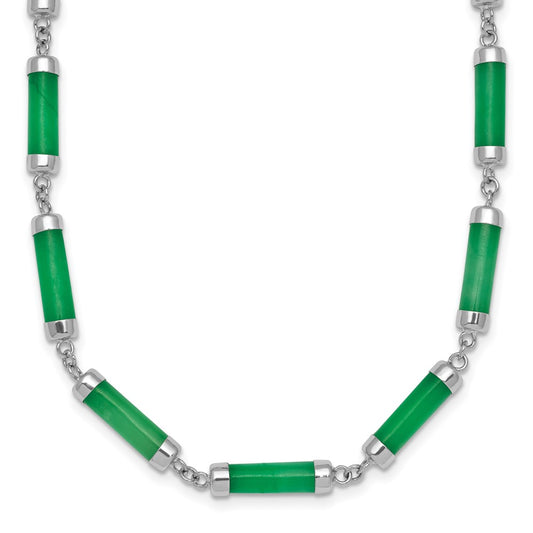 Sterling Silver Rhodium-plated Polished Jade Bars 16.75 Inch with 0.5 Inch Extension Necklace