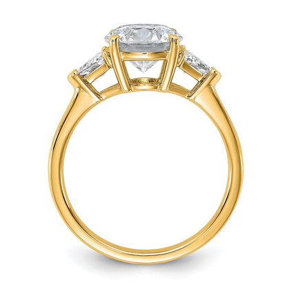 14K Yellow Gold 2 1/2 carat Certified Lab Grown Diamond VS+ F+ Round and Triangle Complete Three Stone Engagement Ring