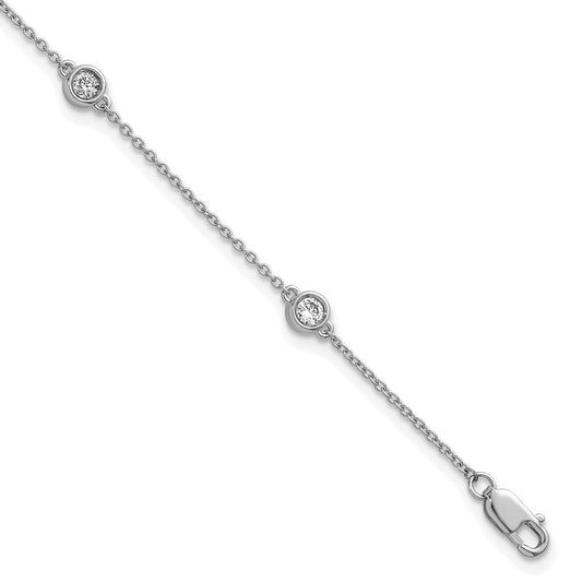 14K White Gold Complete 1/3 carat Bezel-set Diamond and Cable Chain 5-Station 7 Inch Bracelet