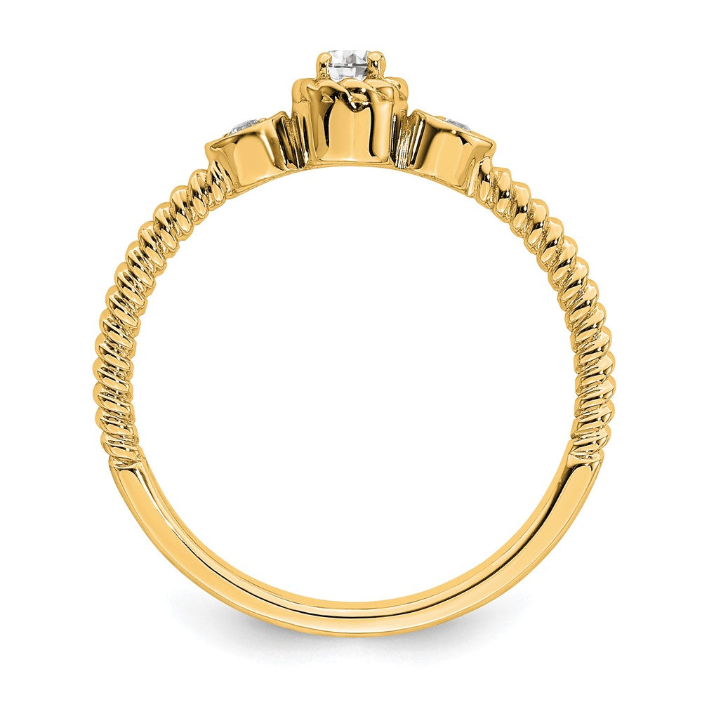 14K Yellow Gold Roped Wedding Band Ring Petite 3-Stone 1/15 carat Round Diamond Complete Promise/Engagement Ring