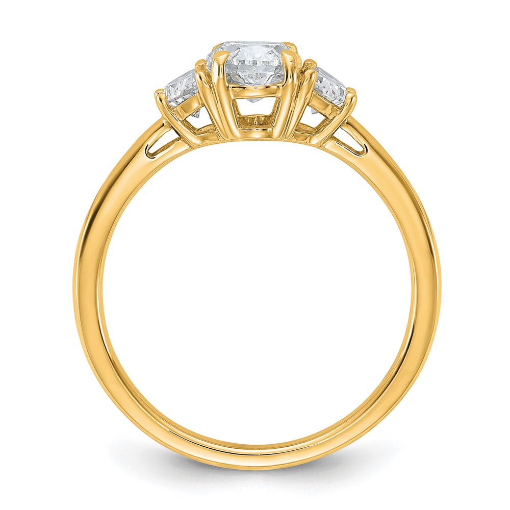 14K Yellow Gold 3/8 carat Lab Grown Diamond VS/SI+ G+ Half Moon and 1 carat Oval Center Semi Mount Three Stone Engagement Ring