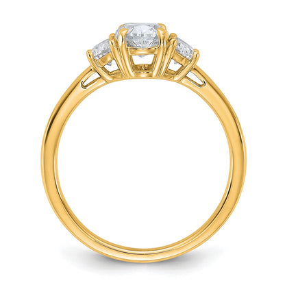 14K Yellow Gold 3/8 carat Lab Grown Diamond VS/SI+ G+ Half Moon and 1 carat Oval Center Semi Mount Three Stone Engagement Ring