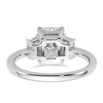 14K White Gold 1/2 carat Lab Grown Diamond VS+ F+ Trapezoid 1 1/2 carat Radiant Center Semi Mount Three Stone Engagement Ring