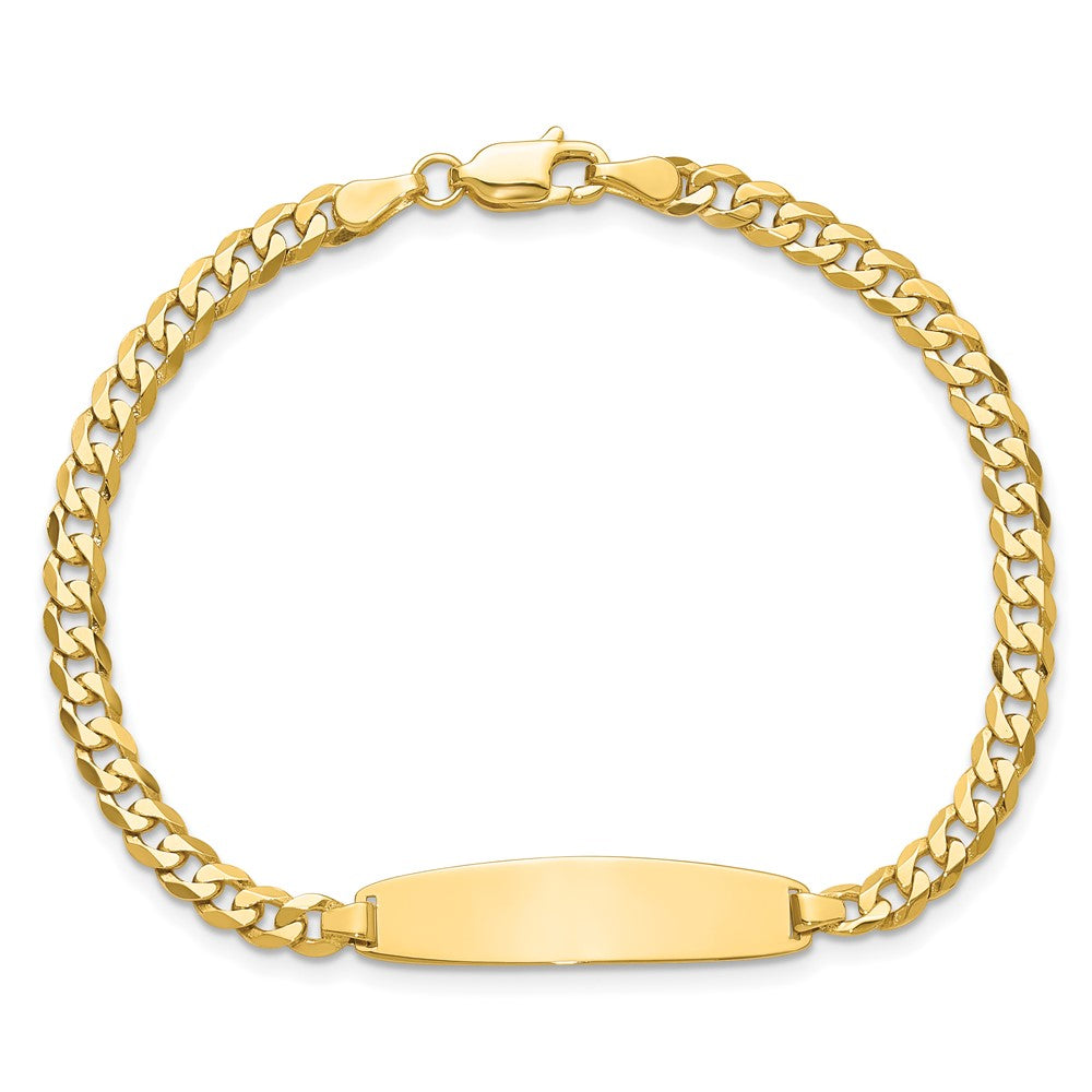 14K Yellow Gold Polished Solid Chain/Solid Plate Flat Curb Link Rounded 32.5x7.4mm Plate 7 Inch ID Bracelet