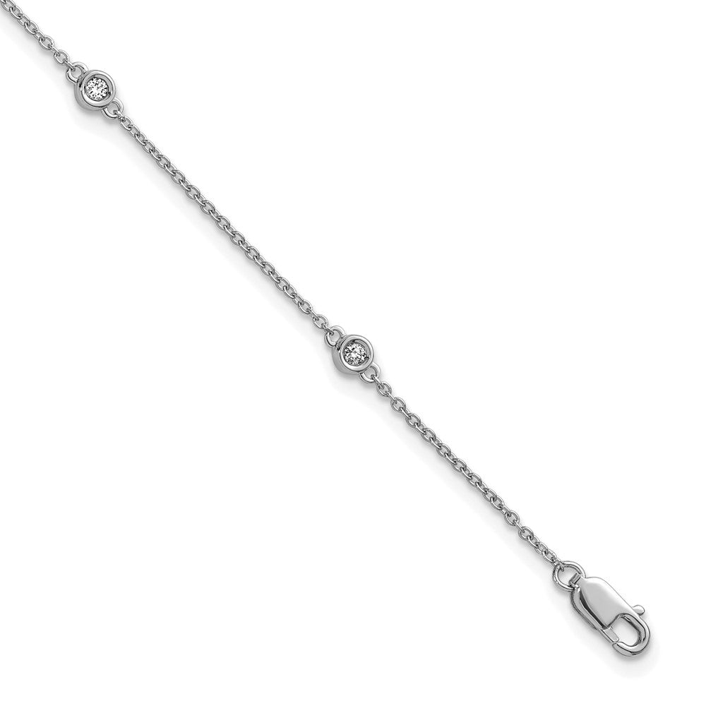 14K White Gold Complete 1/8 carat Bezel-set Diamond and Cable Chain 5-Station 7 Inch Bracelet