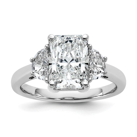 14K White Gold 3 1/8 carat Certified Lab Grown Diamond VS/SI+ G+ Radiant and Half Moon Complete Three Stone Engagement Ring