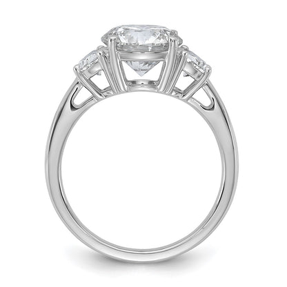 14K White Gold 5/8 carat Lab Grown Diamond VS+ F+ 2 1/2 carat Center Round Semi Mount Three Stone Engagement Ring