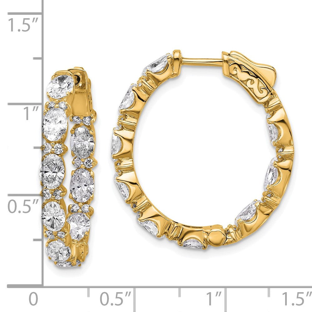 14K Yellow Gold 5 carat Lab Grown Diamond VS+ F+ Oval and Round Complete In and Out Hoop Earrings