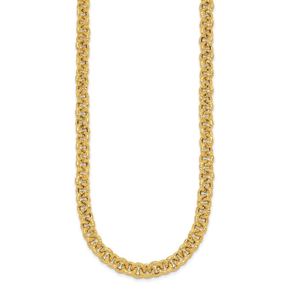 14K Yellow Gold Polished and Textured 7.3mm Cable Chain 18 Inch Necklace