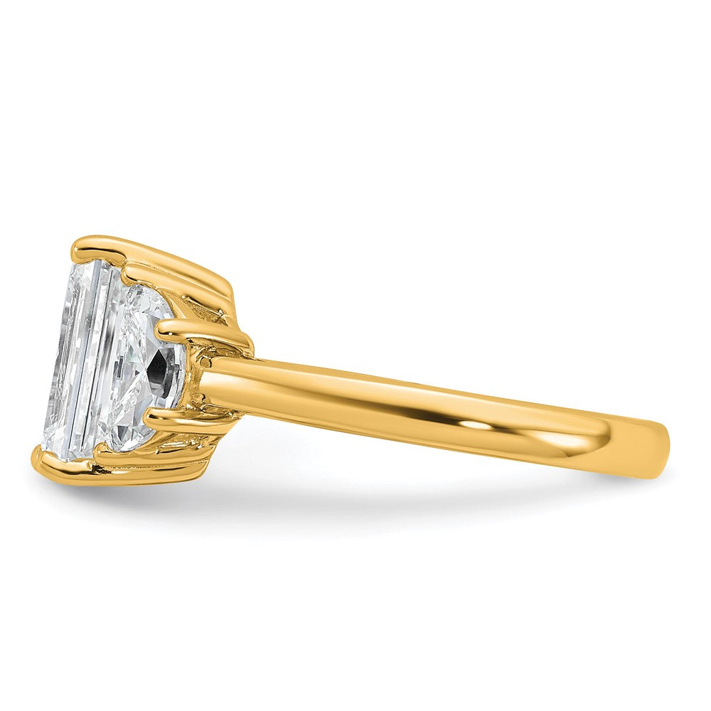 14K Yellow Gold 4 carat Certified Lab Grown Diamond VS+ F+ Complete Emerald and Half Moon Three Stone Engagement Ring