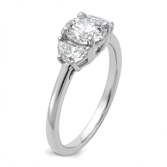 14K White Gold 3/8 carat Lab Grown Diamond VS/SI+ G+ 1 carat Center Round Semi Mount Three Stone Engagement Ring