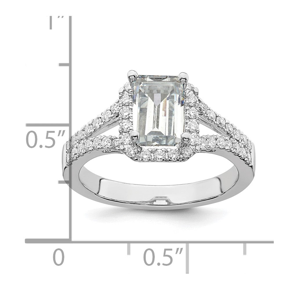True Origin 14K White Gold 1/2 carat Lab Grown Diamond VS+ F+ Semi-Mount Emerald Halo Engagement Ring