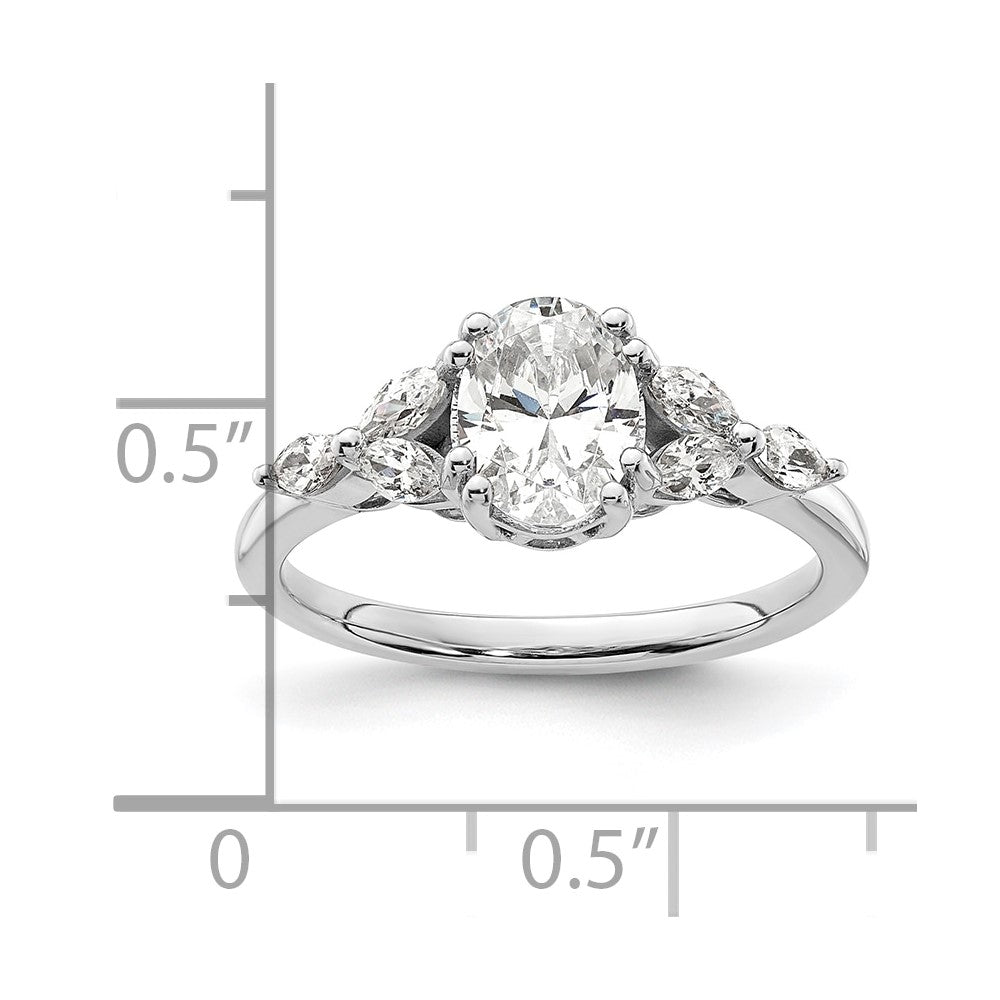 14K White Gold Polish 1ct Oval Semi-Mount Engagement Dia Ring