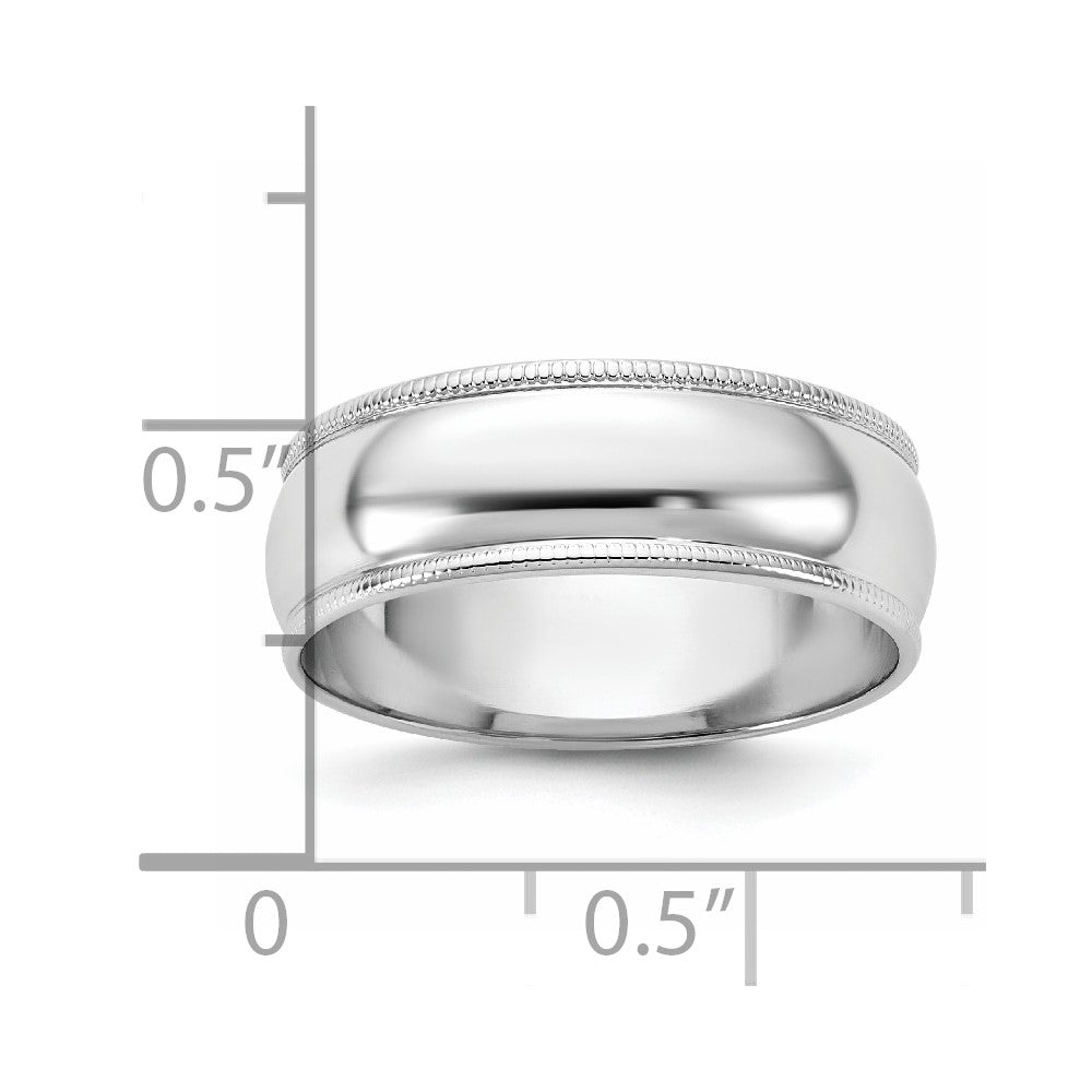 14k White Gold 6.5mm LTW Milgrain Half Round Wedding Band Ring