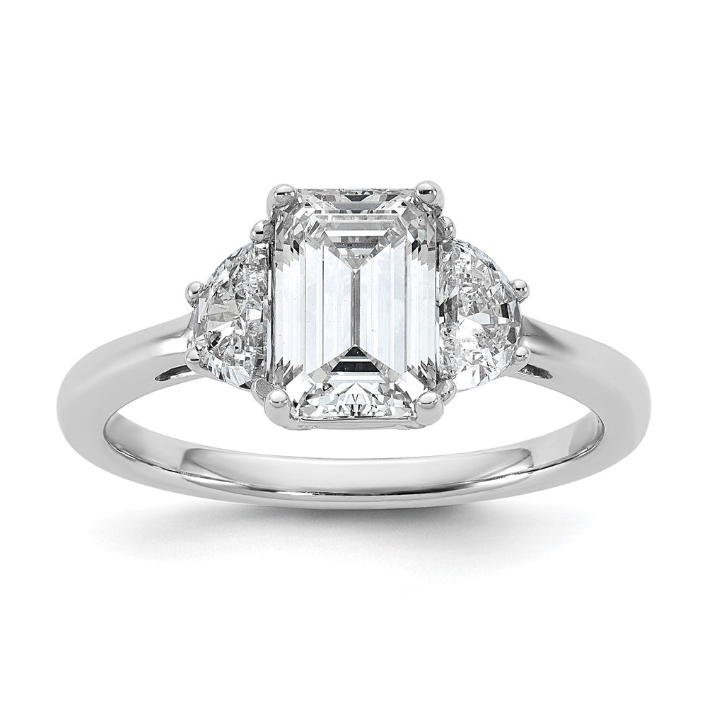 14K White Gold 2 carat Certified Lab Grown Diamond VS/SI+ G+ Complete Emerald and Half Moon Three Stone Engagement Ring