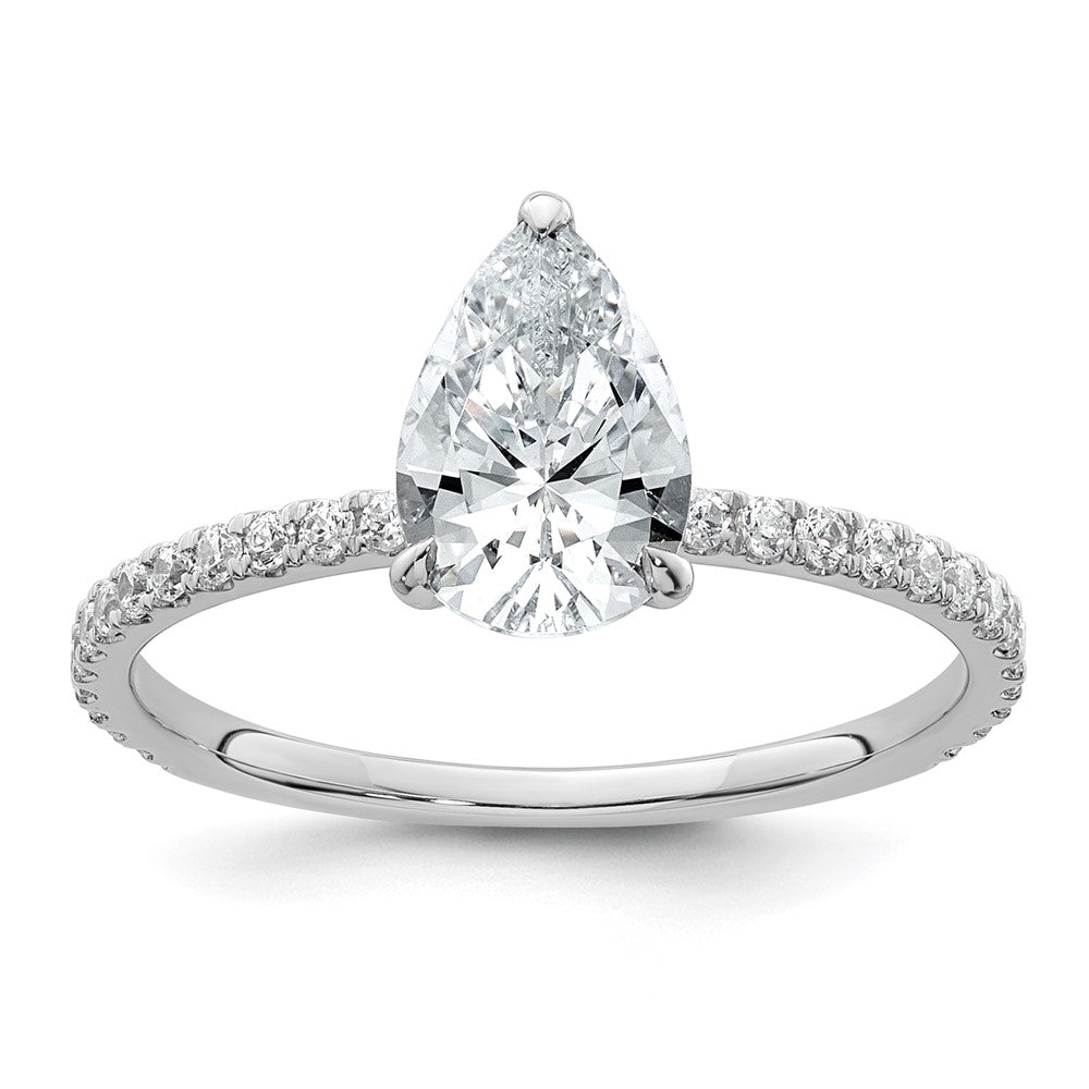 14K White Gold 1 3/8 carat Certified Lab Grown Diamond VS/SI+ G+ Pear Complete Solitaire with Flair Engagement Ring