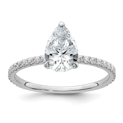 14K White Gold 1 3/8 carat Certified Lab Grown Diamond VS/SI+ G+ Pear Complete Solitaire with Flair Engagement Ring