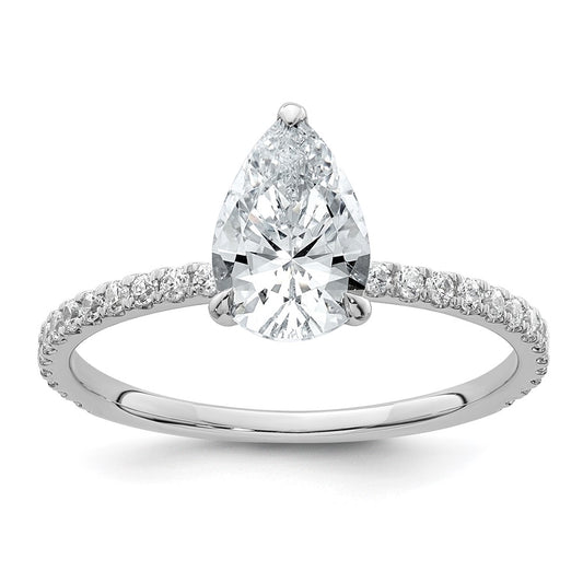 14K White Gold 1 3/8 carat Certified Lab Grown Diamond VS/SI+ G+ Pear Complete Solitaire with Flair Engagement Ring