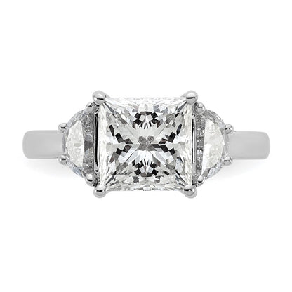 14K White Gold 3 1/8 carat Certified Lab Grown Diamond VS/SI+ G+ Princess and Half Moon Complete Three Stone Engagement Ring
