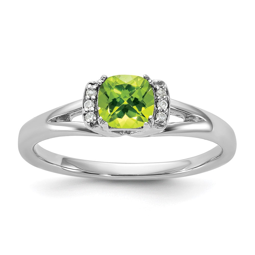 14K White Gold Polished Diamond and Peridot Fashion Ring