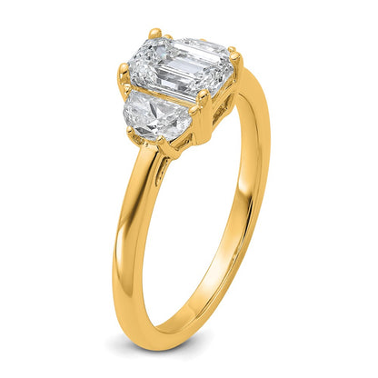 14K Yellow Gold 3/8 carat Lab Grown Diamond VS/SI+ G+ Semi Mount Emerald and Half Moon Three Stone Engagement Ring
