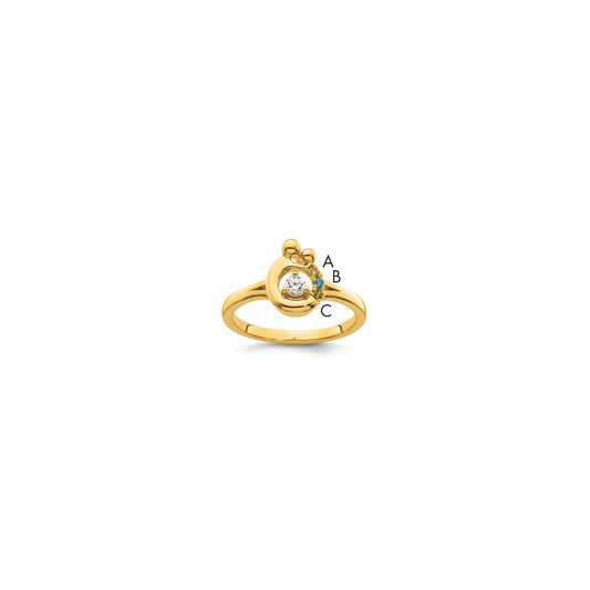 14K Yellow Gold Diamond with 3 Genuine Birthstone Mother/Child Ring